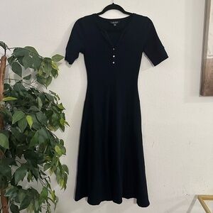 Lauren Ralph Lauren Midi waffle Dress with Front Buttons Sz Xs cozy navy blue